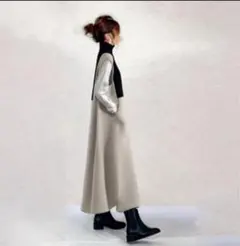 【Ｌsize】ハイネック　バイカラー　ロングワンピース　ポケット付き