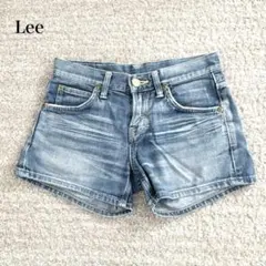 Lee デニムショートパンツ ロゴ刺繍 金ボタン ウォッシュ加工 牛革 ゆったり