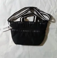 JAL×レスポートサック 黒 ミニショルダーバッグ ストライプストラップ2way