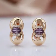 【14KGP刻印585RG】レトロ パープル 紫 ジルコン ピアス