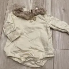 【裏起毛】クリーム色 チェック襟ロンパース 70センチ