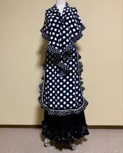 フラメンコ衣装 ソニアジョーンズエプロンとピキージョのセット　黒白ドット