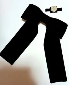 新品ハンドメイド☆国産ベルベットの2WAYヘアーリボンバレッタ　黒