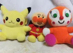 ピカチュウ．アンパンマン，ドキンちゃん ぬいぐるみ 3点セット