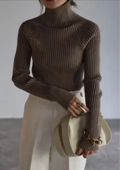 バイカラーリブハイネックニットトップス　タートル モカbonjoursagan