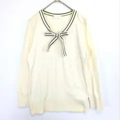 【エニィ スィス】薄手　長袖　カットソー　綿100%　美品　リボン　アイボリー