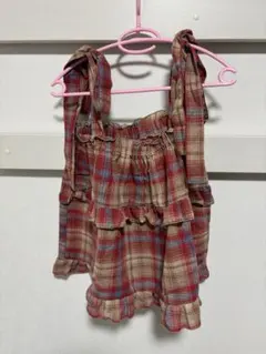 レッド系チェック フリルビスチェ