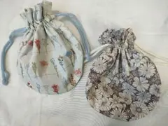 花柄巾着袋セット　まんまる巾着　まんまるポーチ