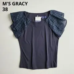 M'S GRACY レース フリル袖 タック 半袖Tシャツ ネイビー 38のサムネイル