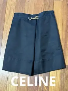 CELINEセリーヌ　シルク混スカート ブラック ゴールド金具　やや大きめ38のサムネイル
