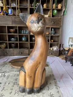 猫型 木製アート彫刻 玄関先など幸せ招く猫 2025年最新】猫 置物