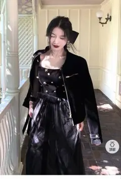See you ベロア調 ワンピース ビジュー パフスリーブ バルーンスカート 