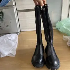 ブラックメッシュロングブーツ