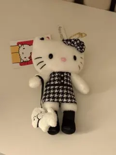 ハローキティ展 50周年 限定 ぬいぐるみ マスコット モノクロ 千鳥 千鳥格子