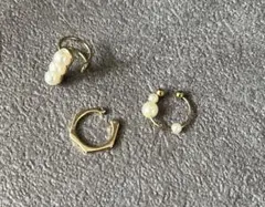 ★イヤーカフ 3点セット ゴールドカラー パール調 アクセサリー　イヤーカフ