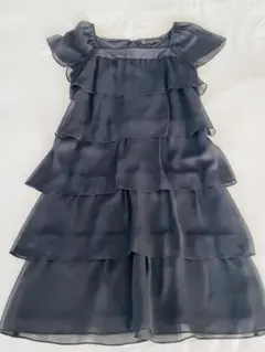 UNTITLED 黒 膝丈 フリルワンピース シアー素材