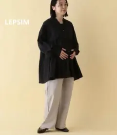 LEPSIM 産前・産後対応 マタニティ／細ラインストレートパンツ ジャージ風
