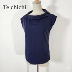 Té chichi リボン衿 フレンチスリーブ カットソー M ネイビー 春夏