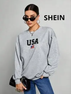 SHEIN 　USAロゴ スウェット グレー