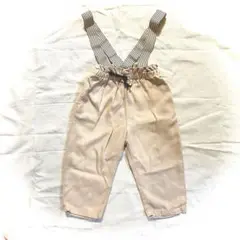 ZARA ピンクベージュ ストライプサスペンダーパンツ 86cm