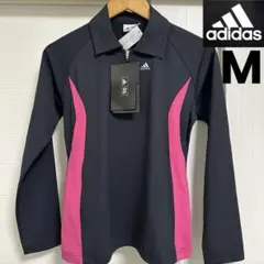 【新品タグ付】アディダス ゴルフ ハーフジップ 長袖シャツ M ブラック ピンク
