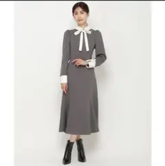 AND COUTURE 配色襟レディワンピース （グレー）