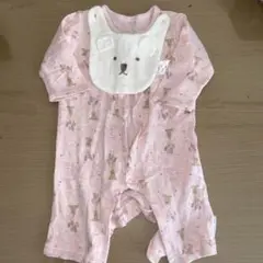クマの顔アップリケ付きロンパース