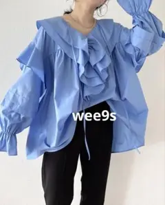 wee9s ビッグカラーフリルブラウス Free 水色