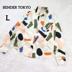 美品　ベンダー東京　総柄　長袖シャツ　とろみ　テロテロ　白　カラフル　L5931
