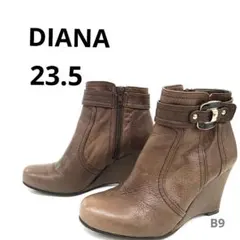 【日本製】DIANA　23.5ウェッジソール　ショートブーツ　柔らかなシボ革