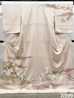 訪問着 友禅 金駒 金彩 梅 菊 紋意匠 正絹 躾糸付き X599