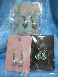 シルバー925フック使用(画像有り)ピアス３点セット　No.21