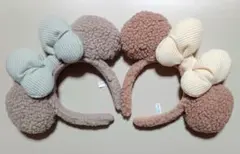 即日発送　ディズニー　ミニー　ボアカチューシャセット　ブラウン　ミントグリーン