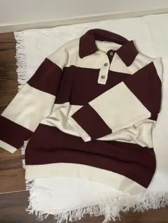 9月で出品終了MOUSSY 長袖 ボーダー柄 ニット ポロシャツ
