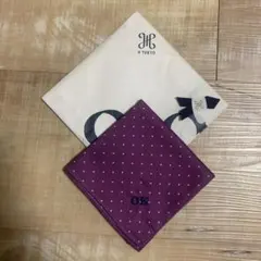 H TOKYO ハンカチ パープル ドット柄 刺繍入り