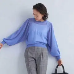 美品　グリーンレーベル　シアー　カットソー　薄手　長袖トップス 青