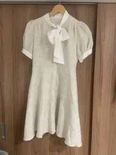 evelyn リボン付きツイードミニワンピース