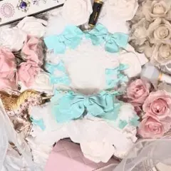 新品未使用　ペパーミントブルーステッチリボン　ぬい服　エメラルドグリーン　緑　青