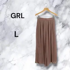GRL グレイル シフォンロングフレアワイドパンツ ピンクベージュ L