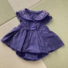 ネイビー 花柄刺繍 ロンパース　ベビー　70 夏