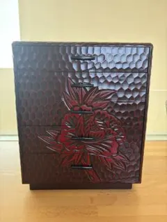 昭和レトロ⭐津軽塗⭐重箱 二段(お重)⭐金色と茶色の模様⭐ほんの