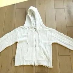 ✳︎ジェラートピケ✳︎ フード付きリブ編みカーディガン ホワイト