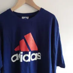 adidas アディダス ネイビー ビッグロゴプリント Tシャツ