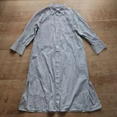 ☆MIDIUMISOLID☆ブルーホワイトストライプロングシャツワンピース美品☆のサムネイル