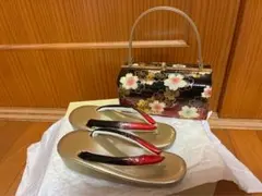 和装履物 ゴールド 赤黒鼻緒