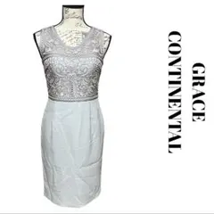 グレースコンチネンタル　グレー　ワンピース　ドレス　袖なし　リボン刺繍