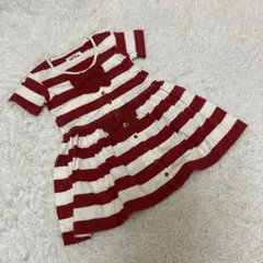 BABY PINK HOUSE 半袖ワンピース　りぼん　ボーダー　赤　90cm