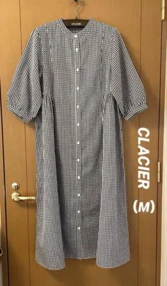 CLACIER シャツワンピース 七分袖 ちりめん織 ギンガムチェック柄（M）