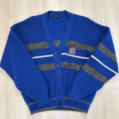 【ixiz】 青 メンズストライプ ニットカーディガン Mサイズ