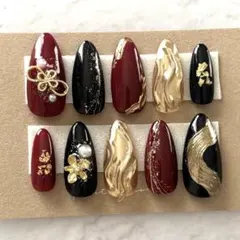 【サイズオーダー】ネイルチップ　和装　成人式　振袖　前撮り　卒業式　結婚式　赤